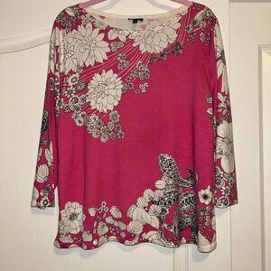 Talbots pink black and white floral 3/4 sleeve sweater top woman's size XLP